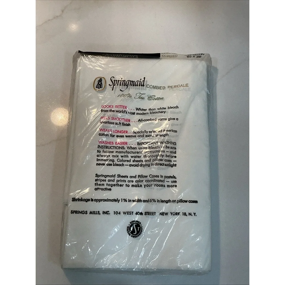 Vtg Fine Cotton 2 Pillowcases White Combed Percale Springmaid Made in USA NOS